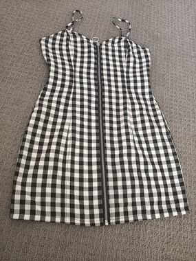 Forever 21 Black and White Gingham Zip-Front Mini Dress